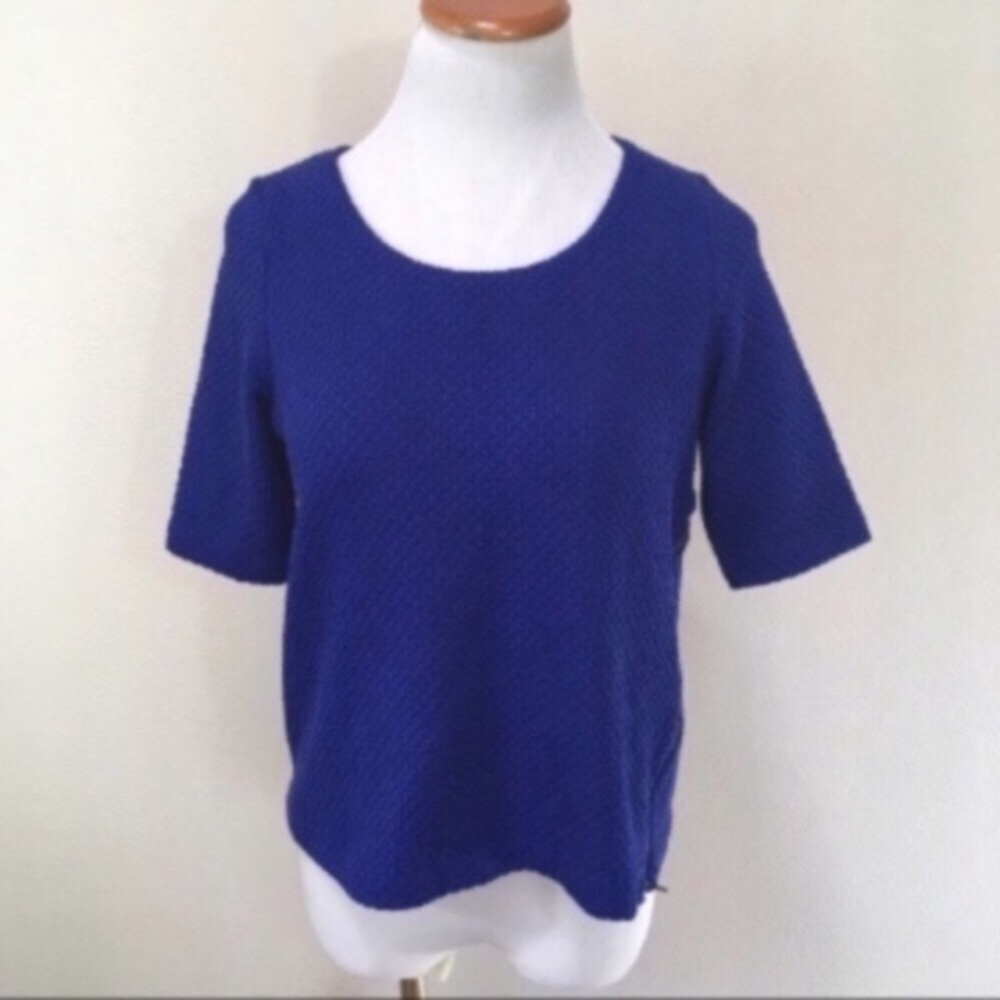 Anthropologie Postmark Classon Blue Textured Zipper Top Women’s Sz Small NEW